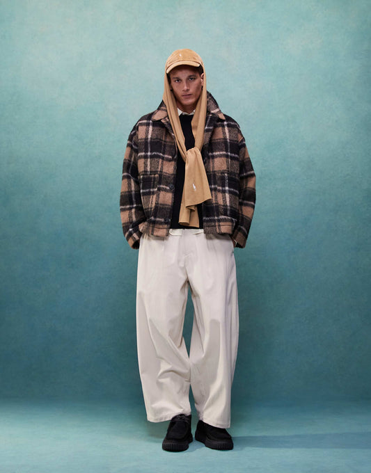 Oversized Wool Look Check Worker Jacket