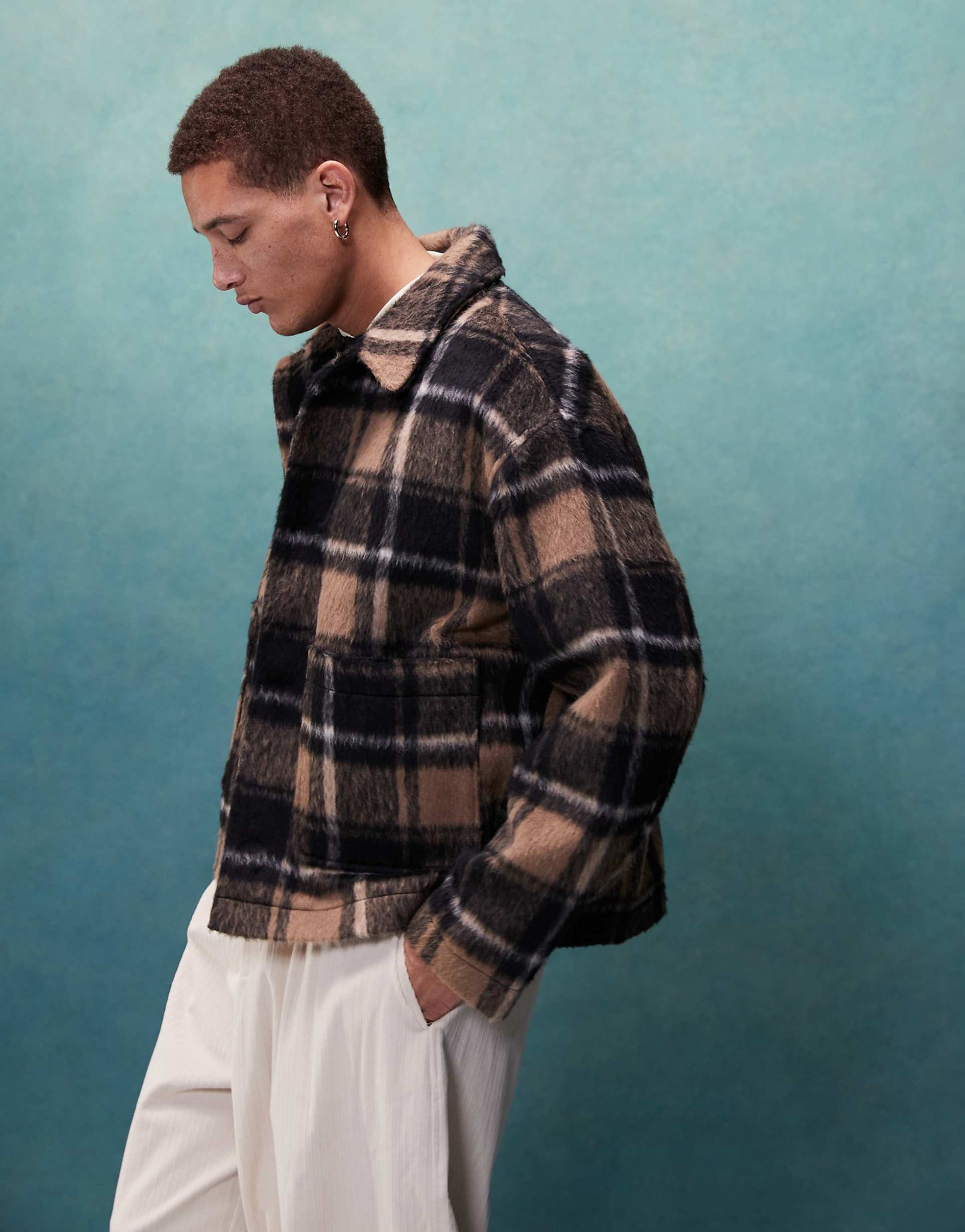 Oversized Wool Look Check Worker Jacket