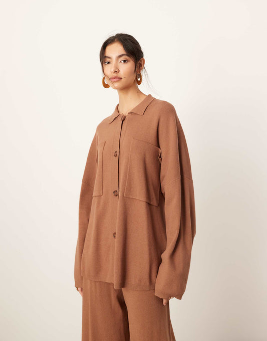 Knitted Button Through Oversized Shirt Co-Ord