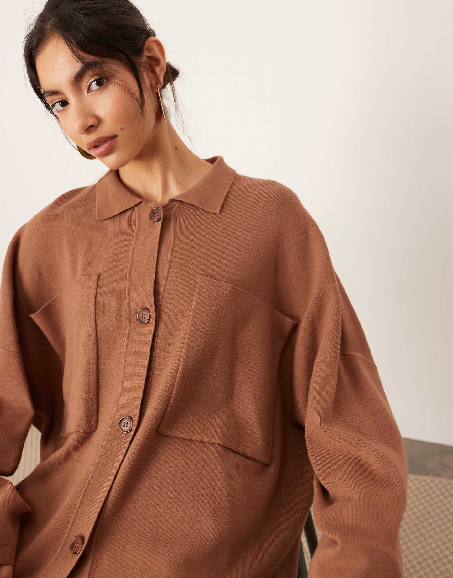 Knitted Button Through Oversized Shirt Co-Ord