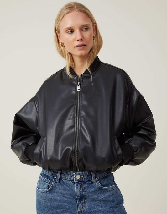 Aries Faux Leather Bomber Jacket