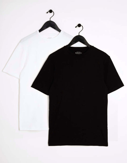 2 Pack Black/White Muscle Fit T-Shirt