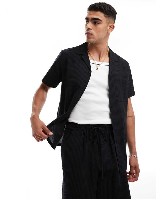 Tonal Seersucker Stripe Beach Shirt Co-Ord
