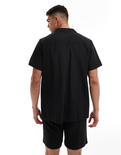 Tonal Seersucker Stripe Beach Shirt Co-Ord