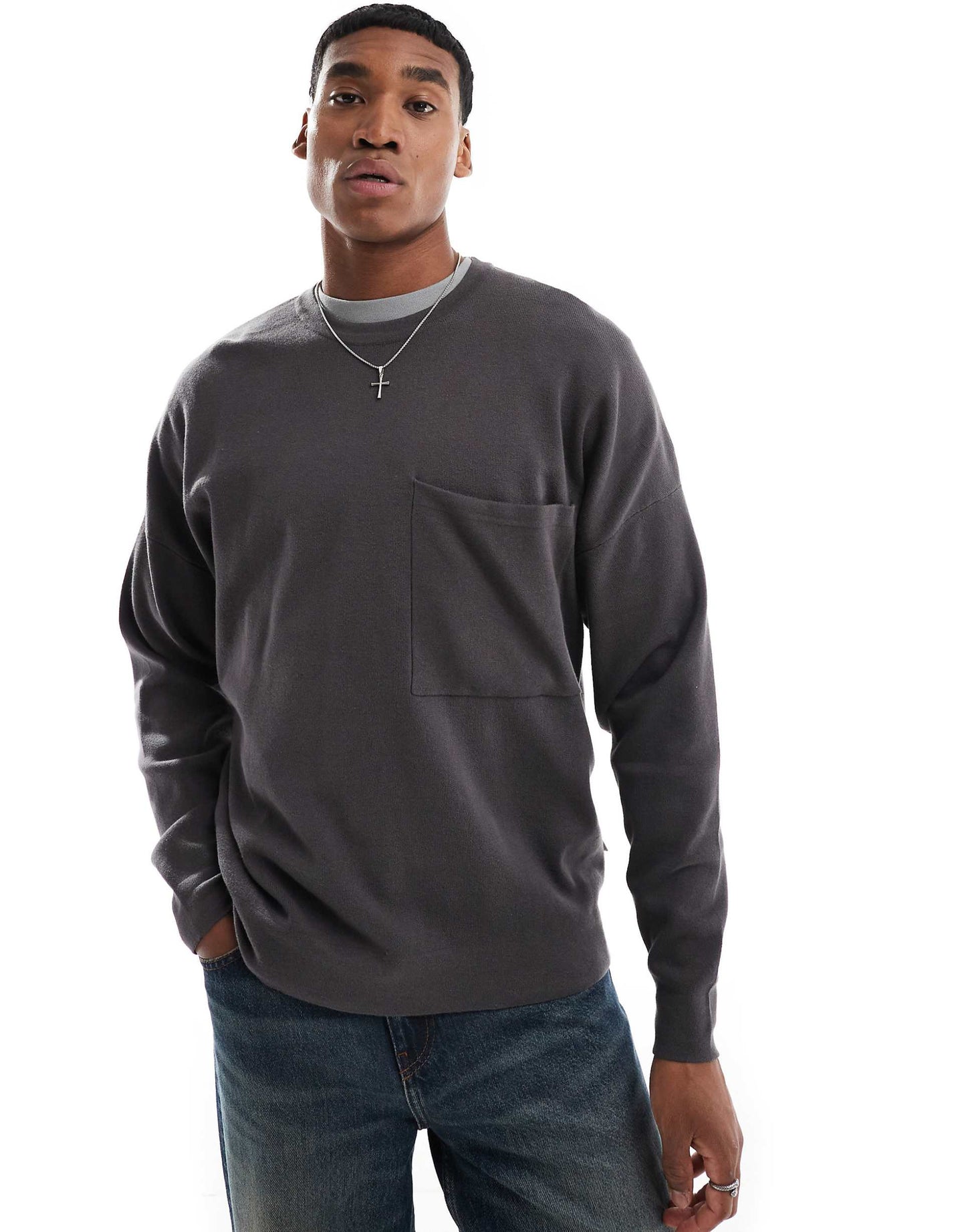 Crew Neck Long Sleeve Drop Shoulder Knit