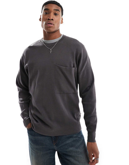 Crew Neck Long Sleeve Drop Shoulder Knit