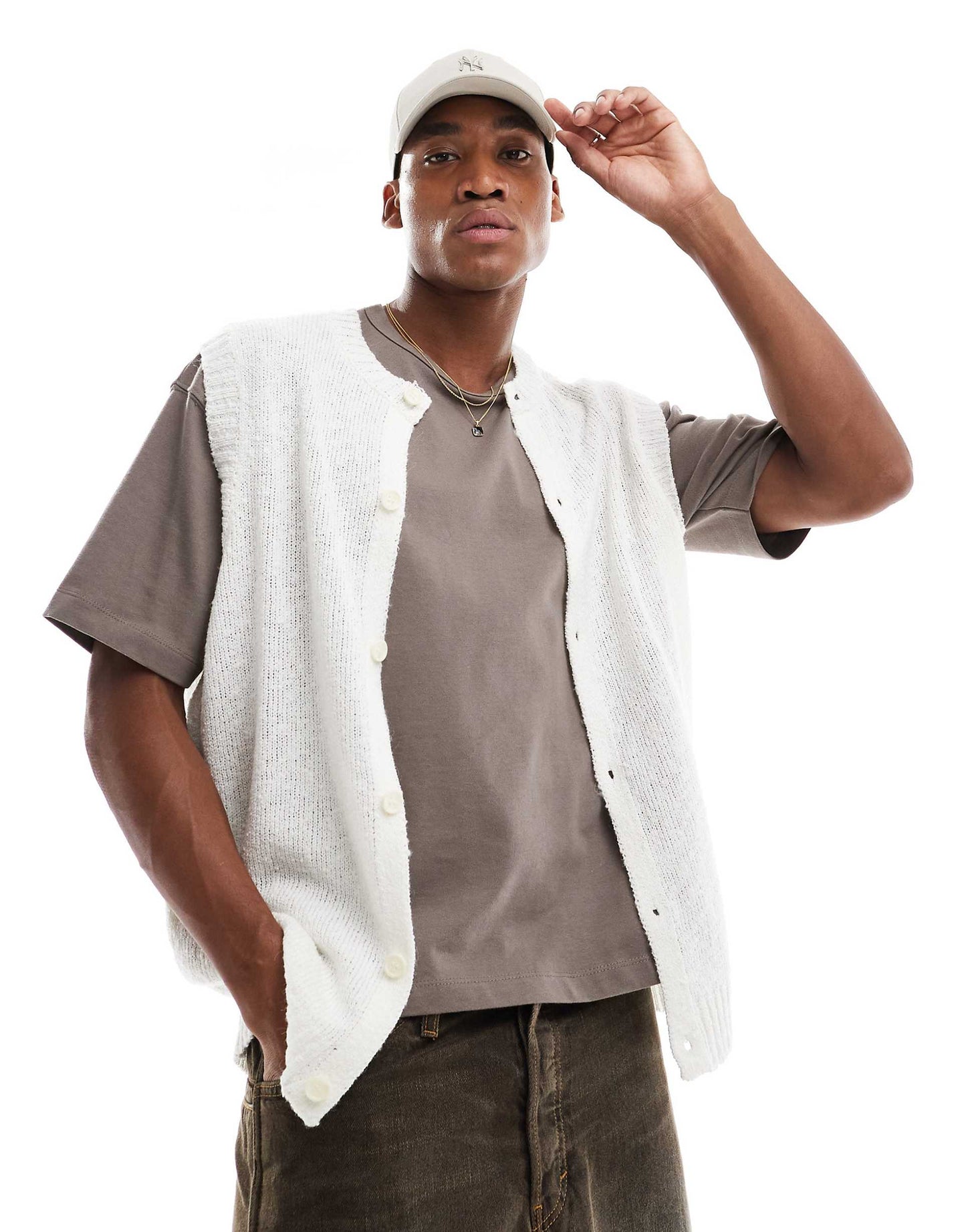 Knitted Texture Sleeveless Cardigan