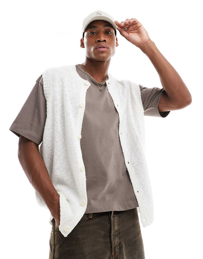 Knitted Texture Sleeveless Cardigan