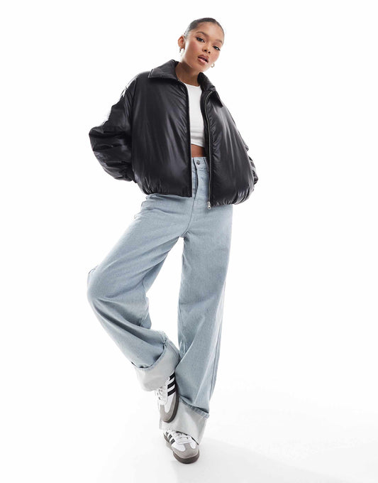 Str Faux Leather Puffer Jacket