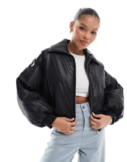 Str Faux Leather Puffer Jacket