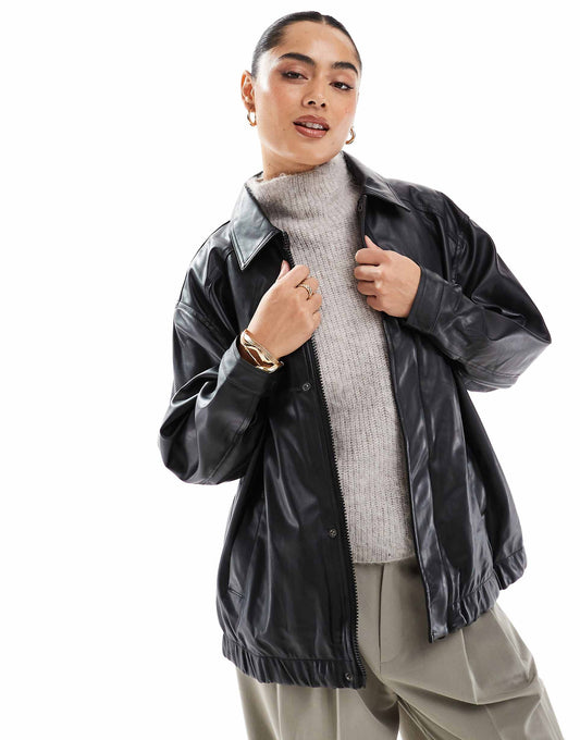 Str Faux Leather Bomber Jacket