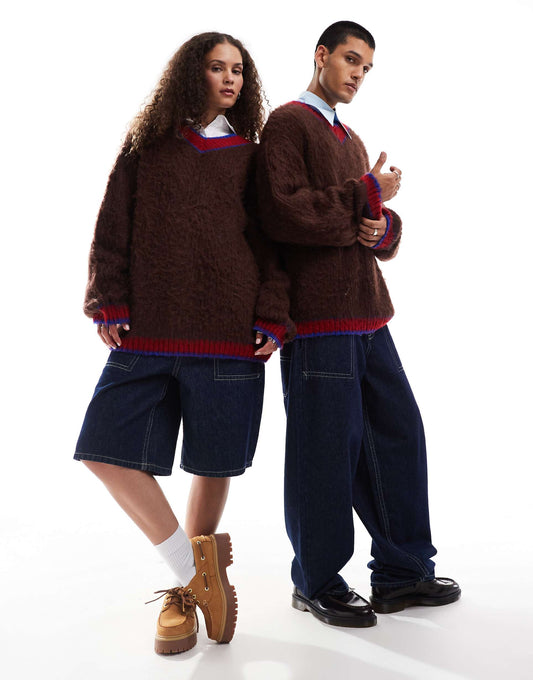 Unisex Fluffy V-Neck Oversized Jumper