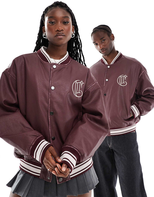 Unisex Faux Leather Bomber Jacket