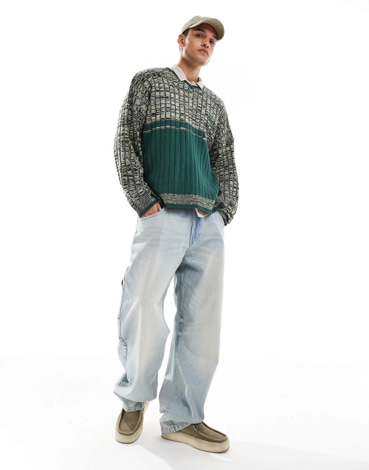 V-Neck Front Stripe Sporty Jumper