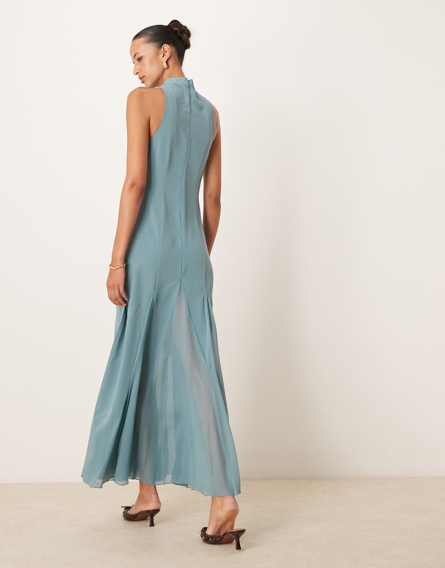 High Neck Maxi Dress With Chiffon Godets