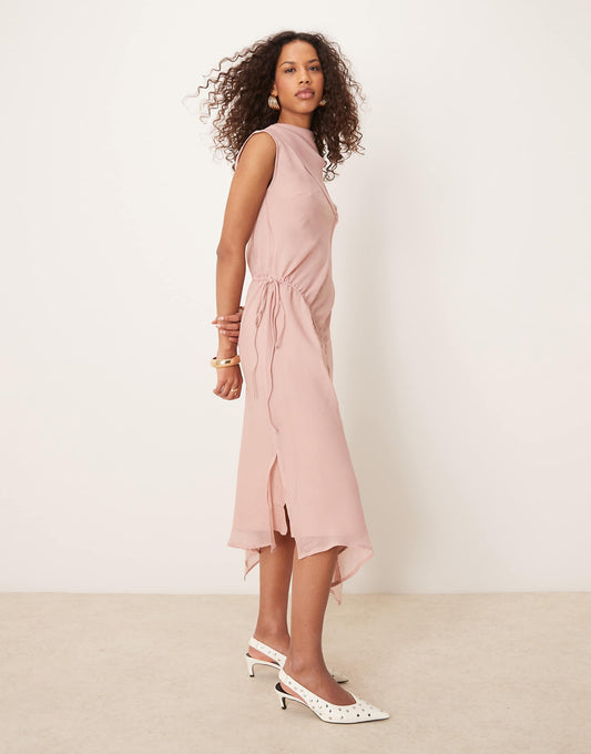 High Neck Midi Dress With Seam Details