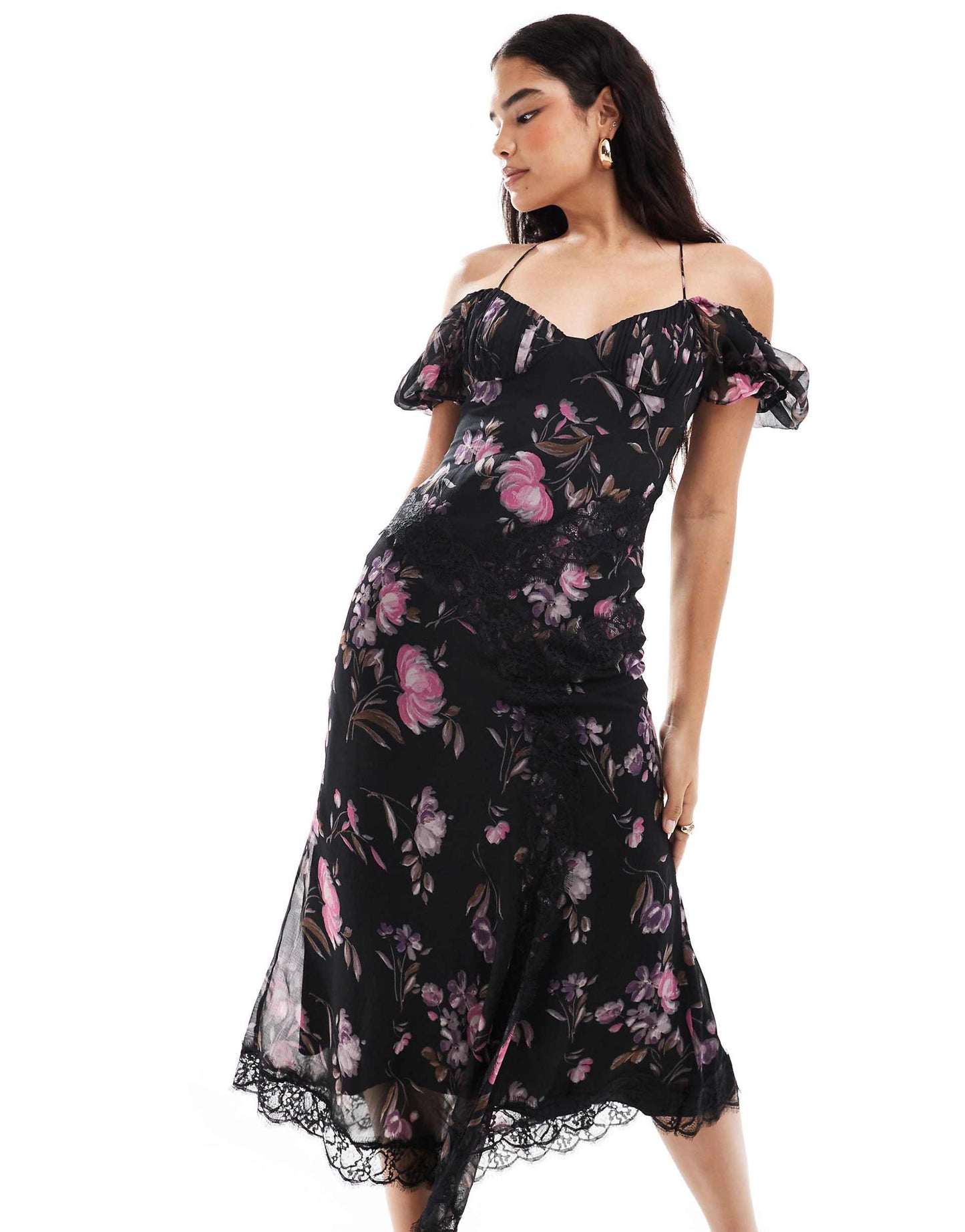 Milkmaid Midi Dress With Lace Trims