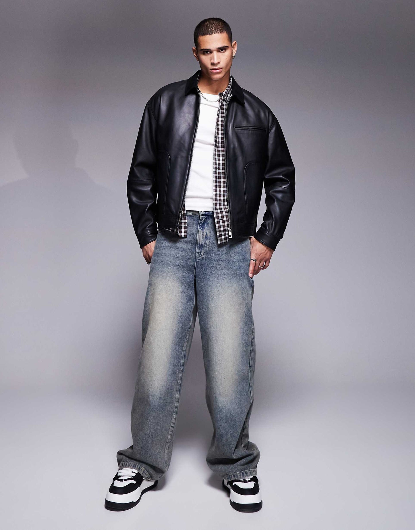 Premium Real Leather Harrington Jacket With Suede Collar