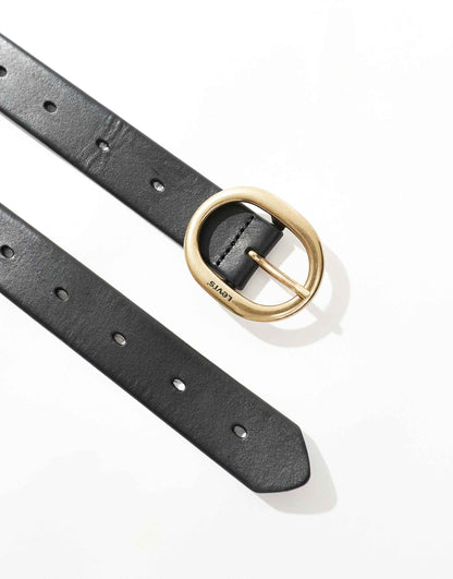 High-Low Leather Belt With Gold Buckle