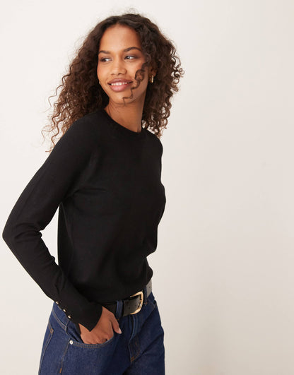 Knitted Jumper With Sleeve Button Detail