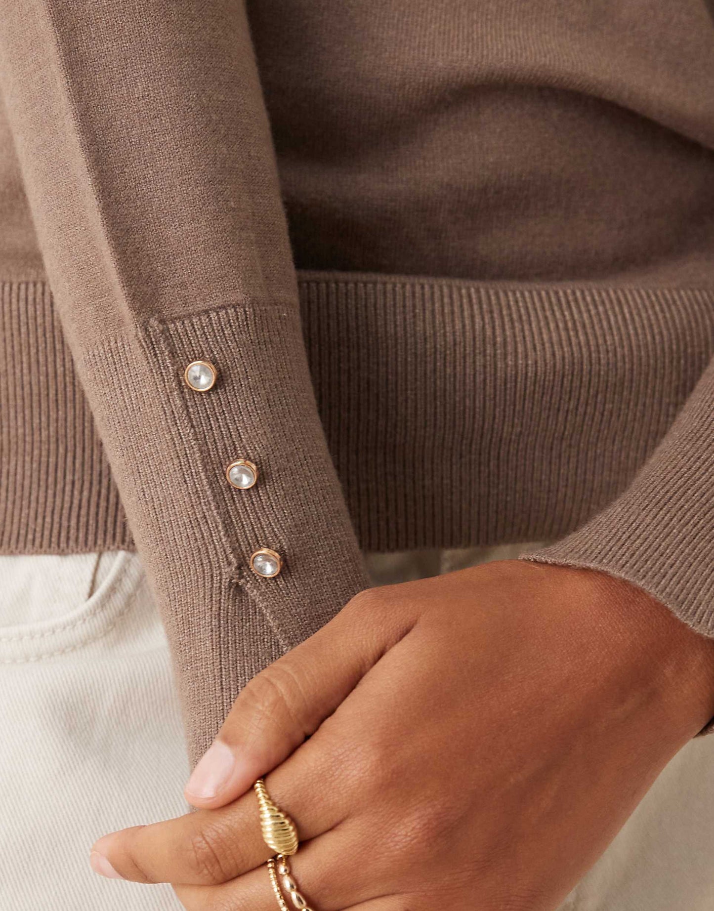 Knitted Jumper With Sleeve Button Detail