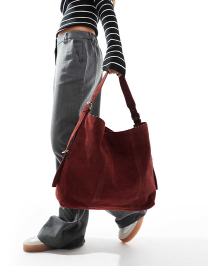 Suede Tote Bag With Buckle Detail