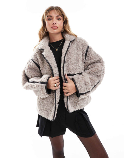 Curly Borg Funnel Neck Jacket