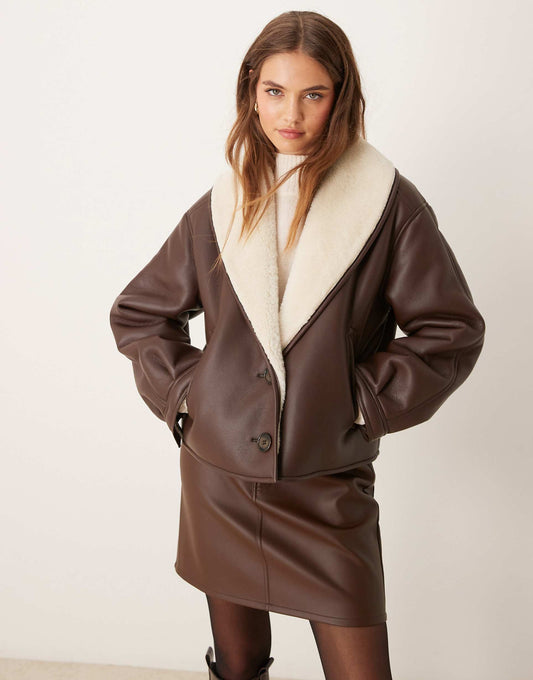 Shawl Collar Cropped Shearling Jacket
