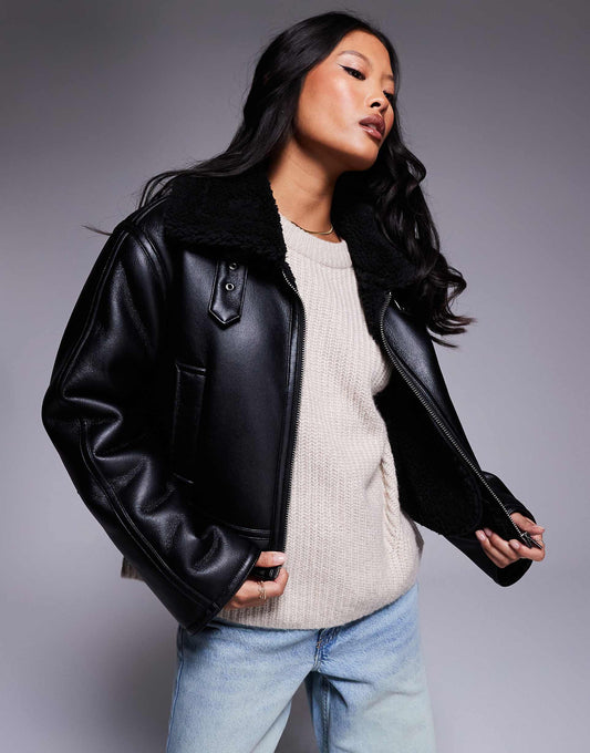 Petite Funnel Neck Aviator Jacket