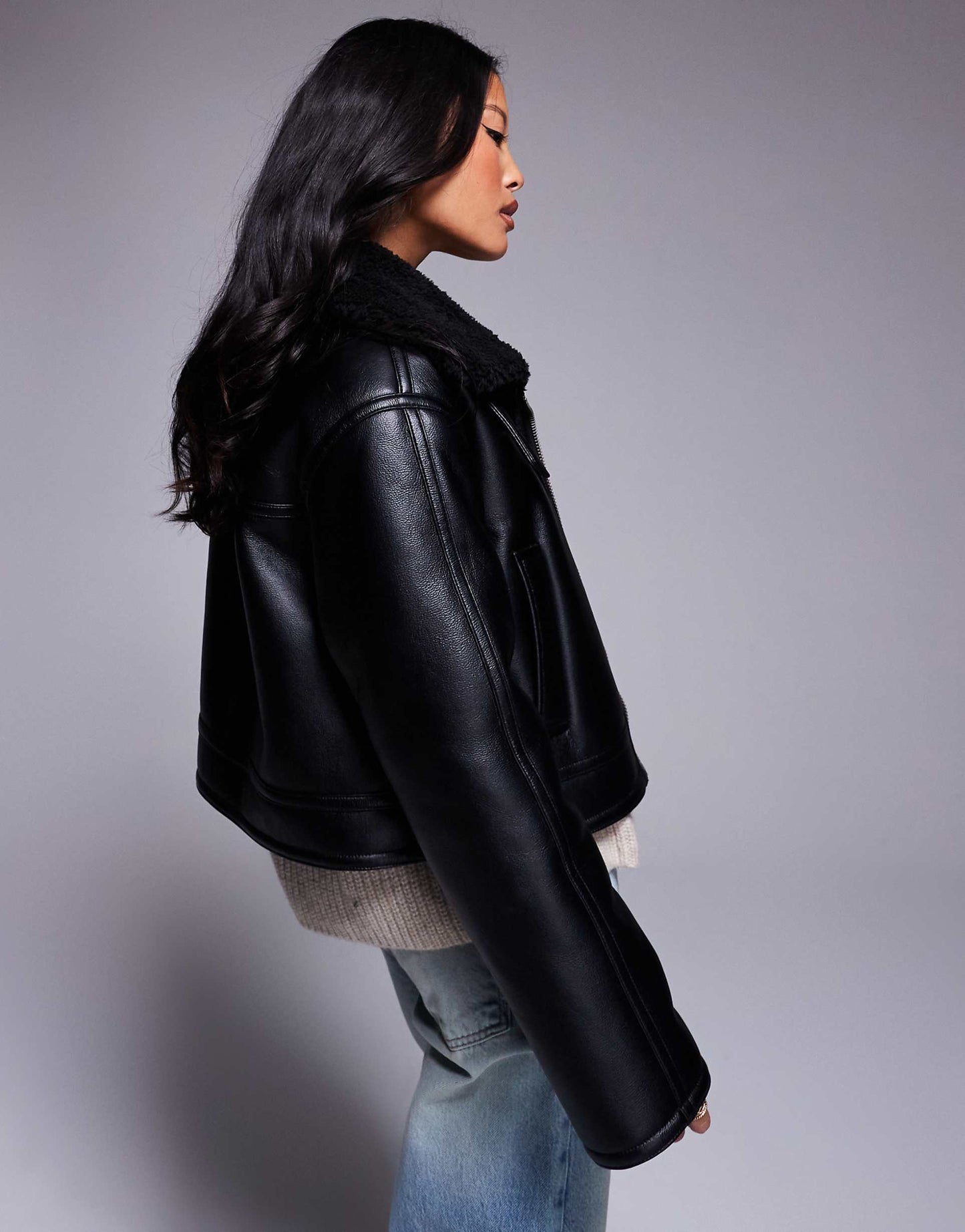 Petite Funnel Neck Aviator Jacket