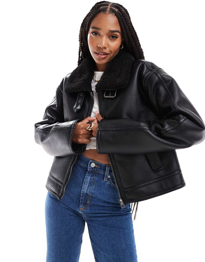Tall Funnel Neck Aviator Jacket