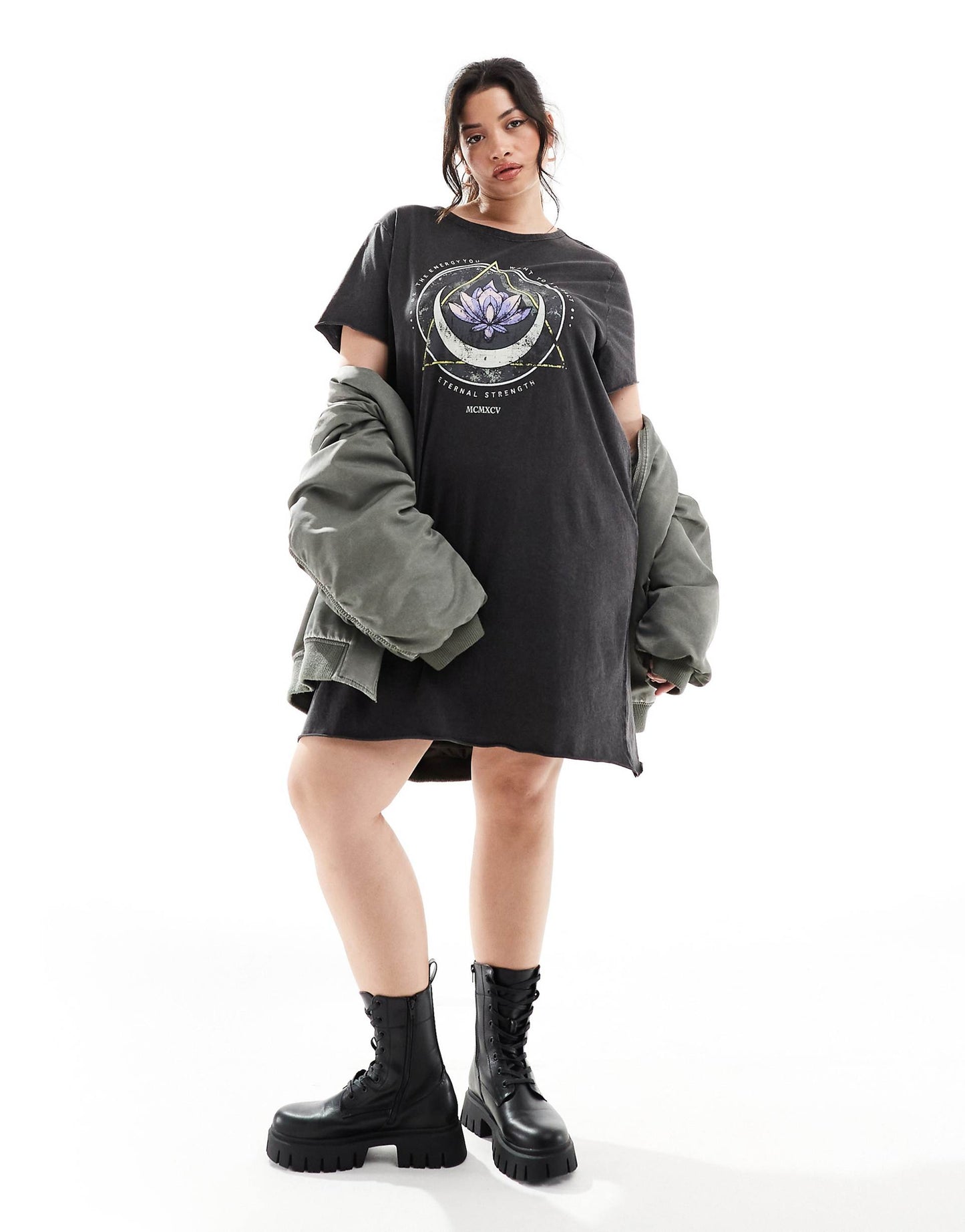Curve T-Shirt Mini Dress With Lotus Graphic