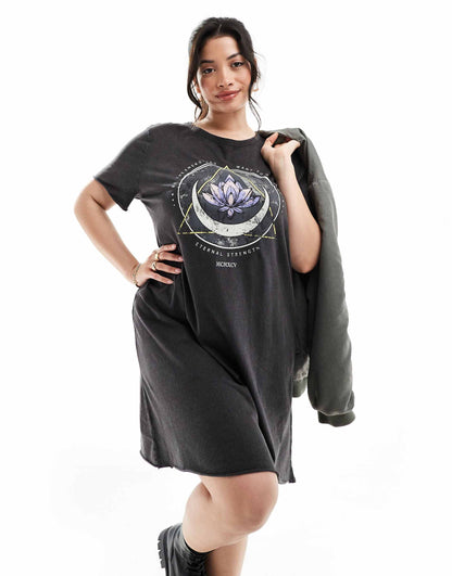 Curve T-Shirt Mini Dress With Lotus Graphic