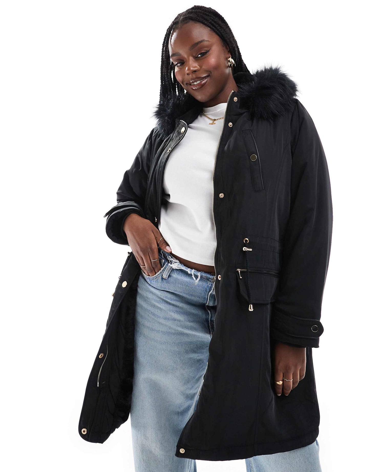 Parka Jacket With Faux Fur Hood