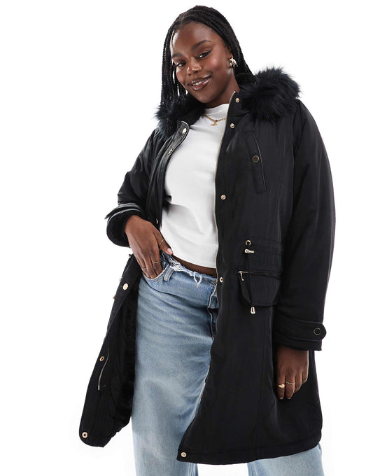 Parka Jacket With Faux Fur Hood