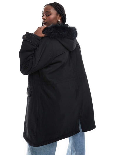 Parka Jacket With Faux Fur Hood