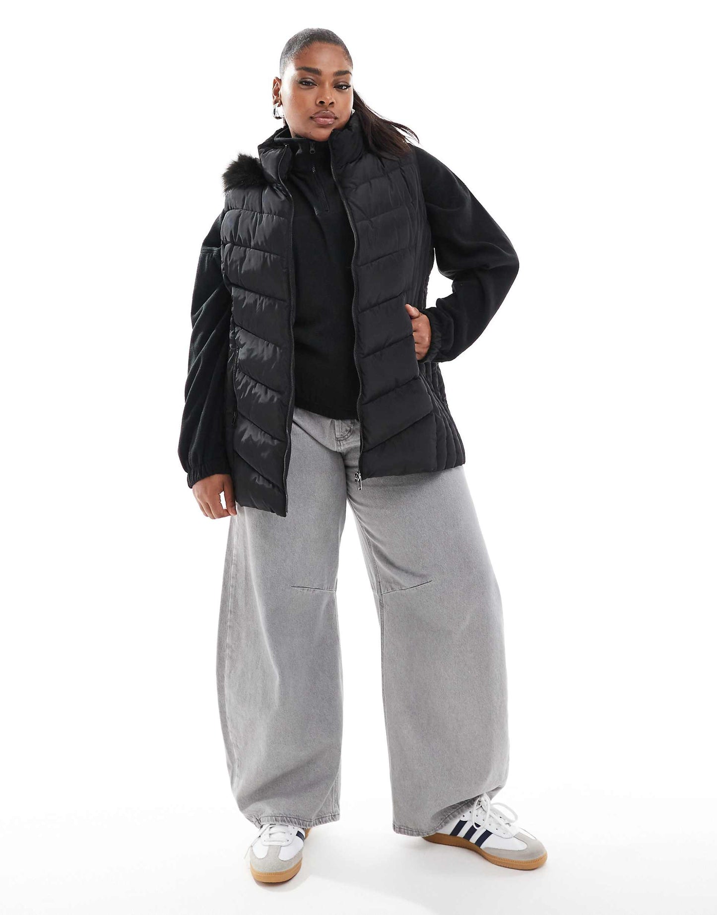 Parka Gilet With Faux Fur Hood