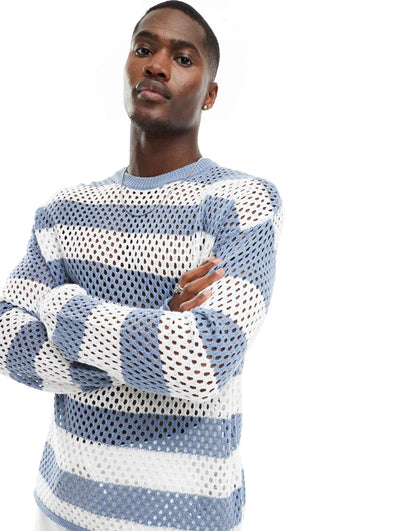 Crochet Stripe Knitted Long Sleeve Jumper