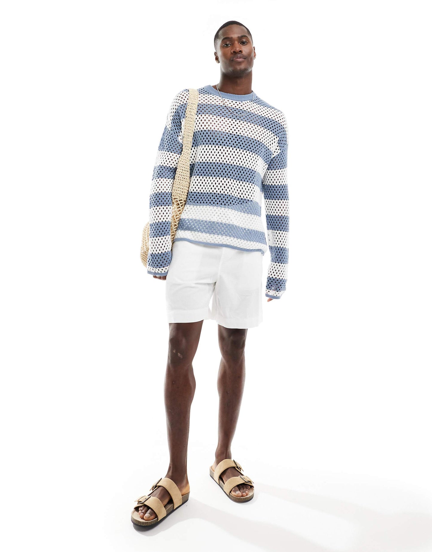 Crochet Stripe Knitted Long Sleeve Jumper
