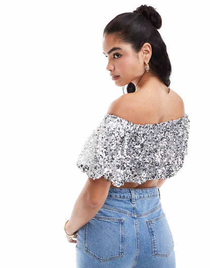 Sequin Bubble Hem Top