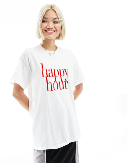 Oversized T-Shirt With Happy Hour Graphic