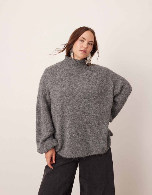Curve Knitted Oversized High Neck Jumper