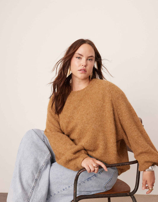 Curve Knitted Oversized Crew Neck Jumper