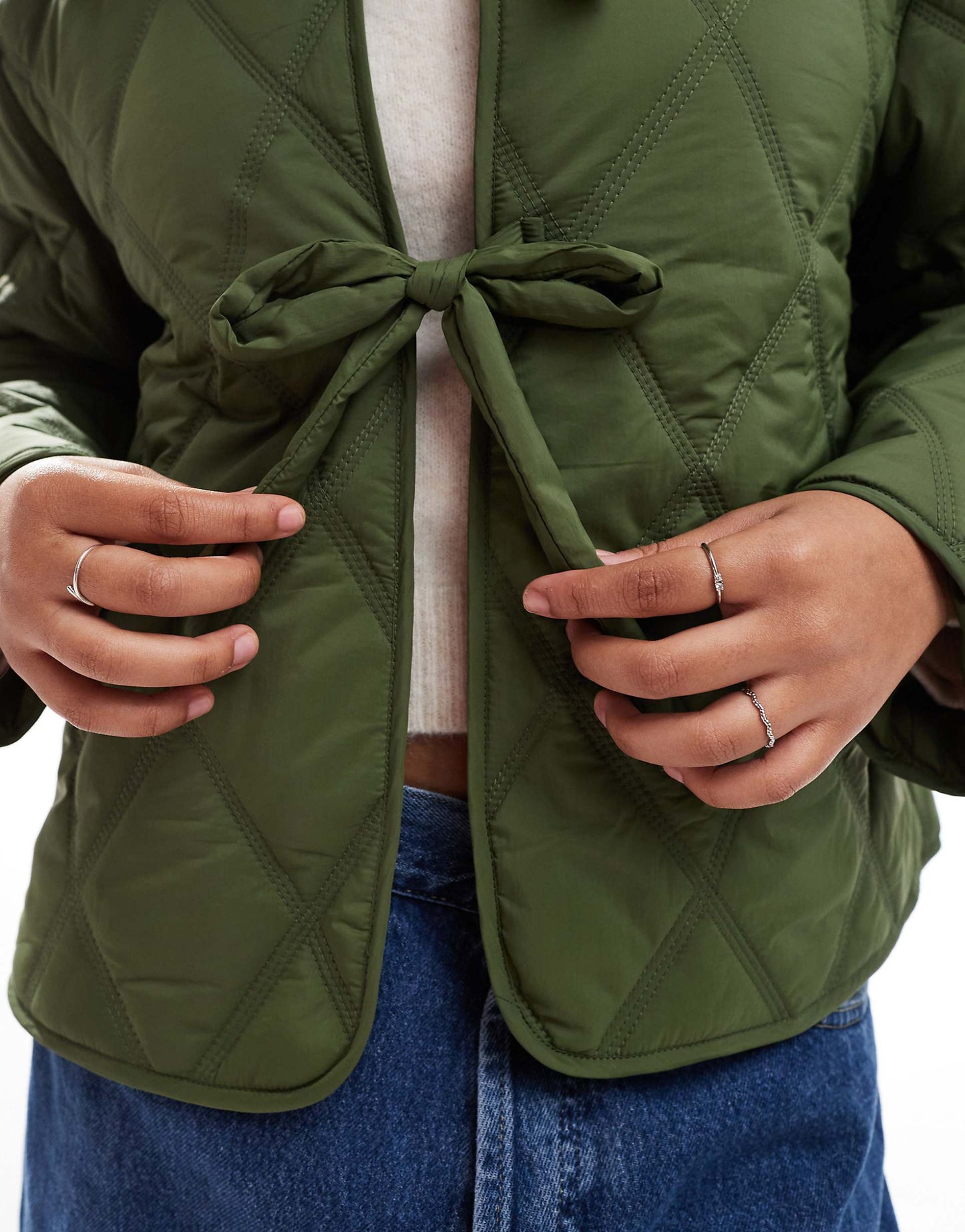 Quilted Frill Collar Jacket With Tie Front