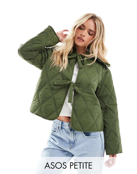 Petite Quilted Frill Collar Jacket With Tie Front