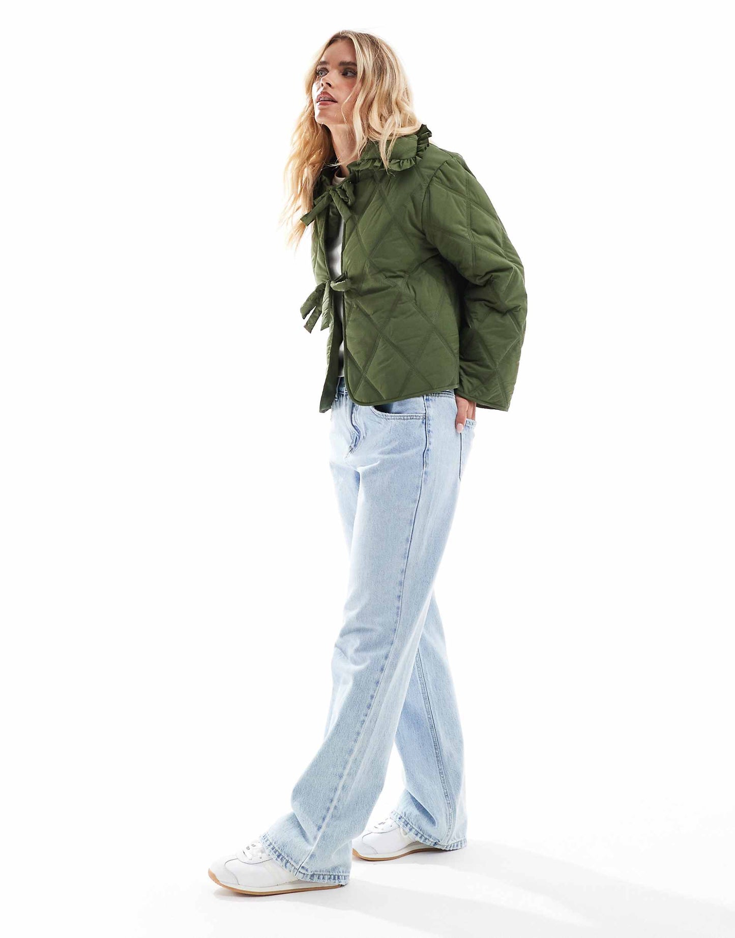 Petite Quilted Frill Collar Jacket With Tie Front