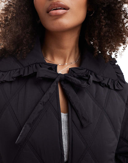 Quilted Frill Collar Jacket With Tie Front