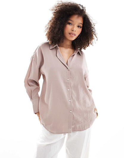 Oversized Long Sleeve Textured Shirt