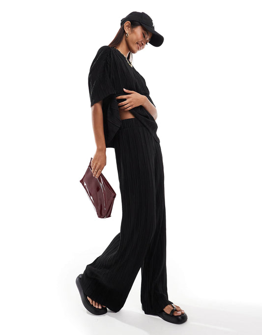 Boxy Plisse Wide Leg Trousers Co-Ord