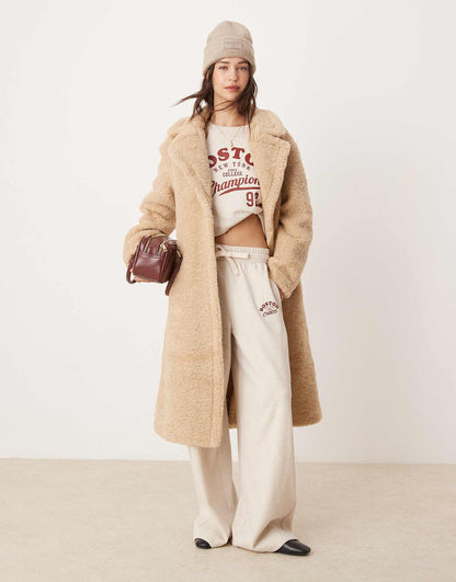 Beige Faux Fur Long Coat